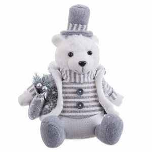 Christmas bauble White Grey Sand Fabric Polar bear 10 x 13 x 28 cm