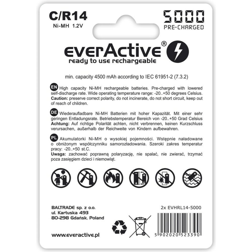 Rechargeable Batteries EverActive EVHRL14-5000 1,2 V 5000 mAh