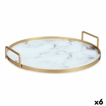 Tray Marble White Golden Metal Glass 30 x 4,5 x 30 cm (6 Units)