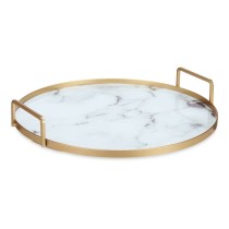 Tray Marble White Golden Metal Glass 30 x 4,5 x 30 cm (6 Units)