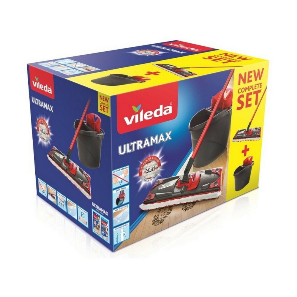 Serpillère avec seau à double action Vileda Ultramax Mop Set Noir Rouge Microfibres