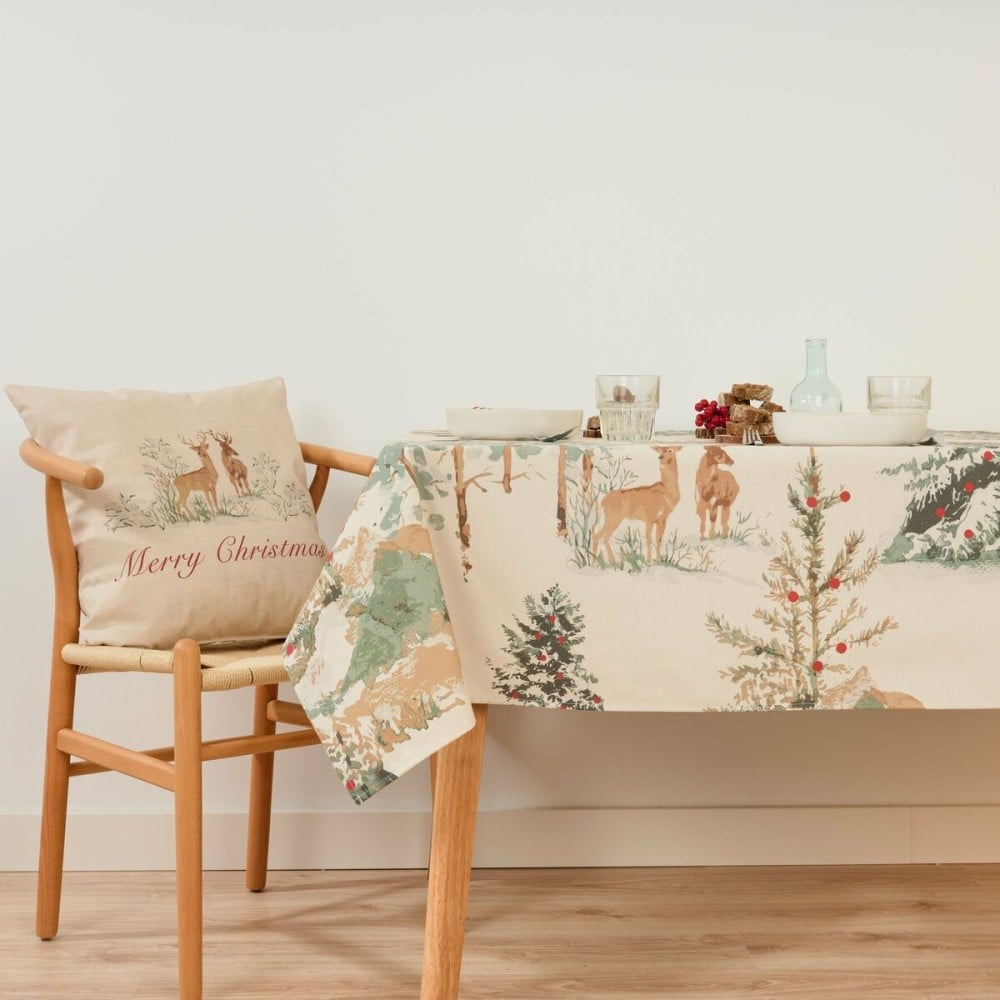 Stain-proof resined tablecloth Belum Christmas Deer Brown Red Green Linen 150 x 150 cm