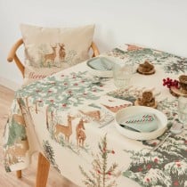 Stain-proof resined tablecloth Belum Christmas Deer Brown Red Green Linen 150 x 150 cm