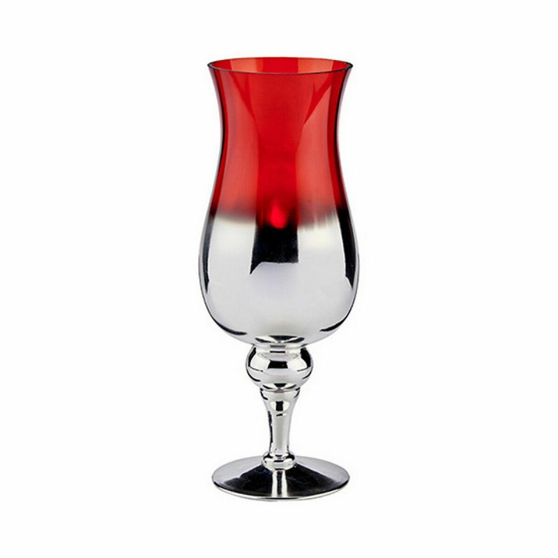 Bougeoir Verre Rouge Argenté 13 x 35 x 13 cm (6 Unités)