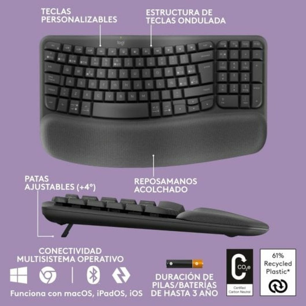 Keyboard Logitech Grey Spanish Qwerty QWERTY