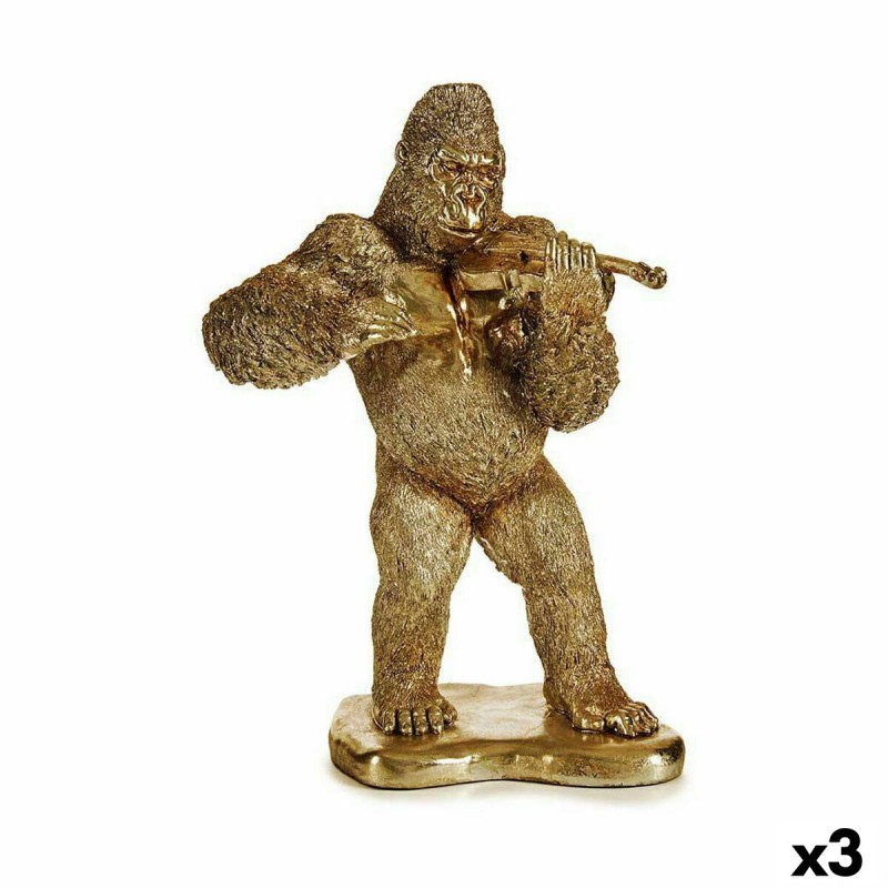 Decorative Figure Gorilla Violin Golden 16 x 40 x 30 cm (3 Units)