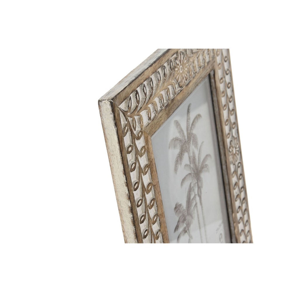 Photo frame Home ESPRIT White Natural Crystal Mango wood Flower Indian Man 31,5 x 2 x 36,5 cm