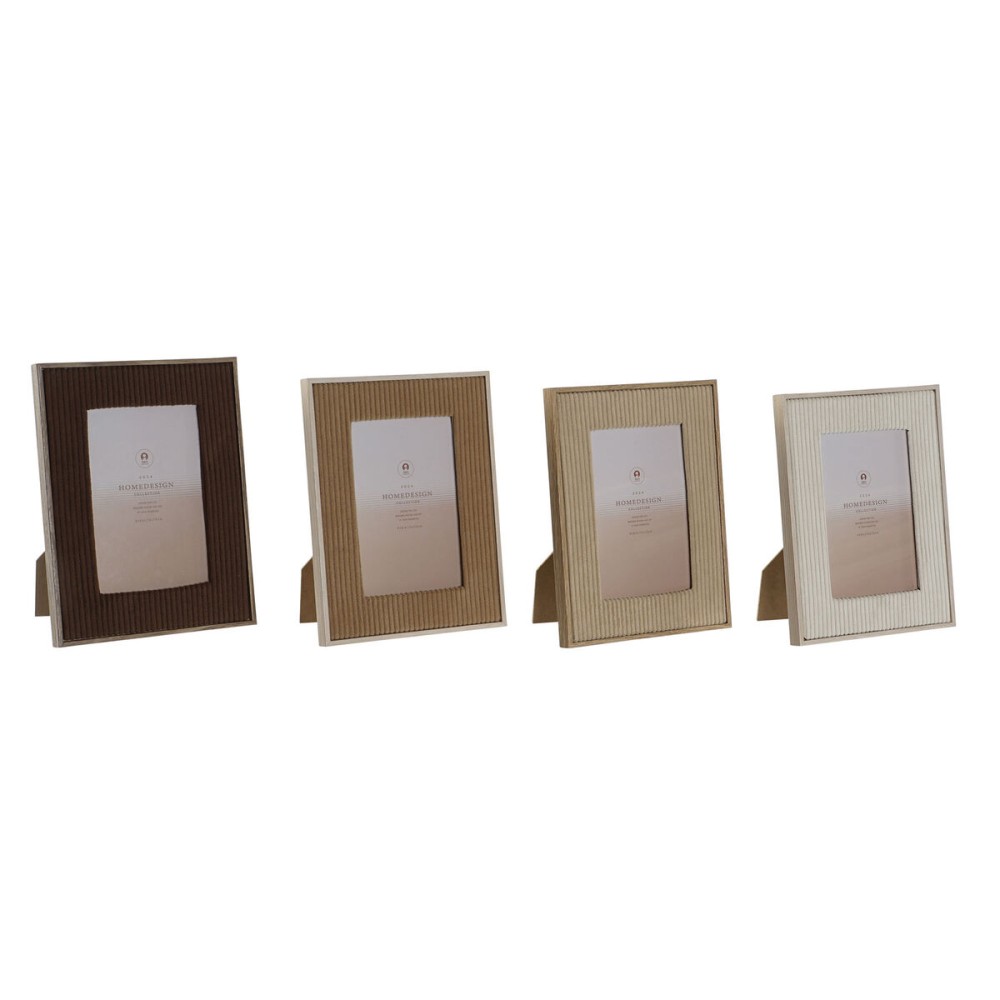 Cadre photo Home ESPRIT Blanc Marron Beige Marron Clair Velours Verre Moderne 16 x 2 x 21 cm (4 Unités)