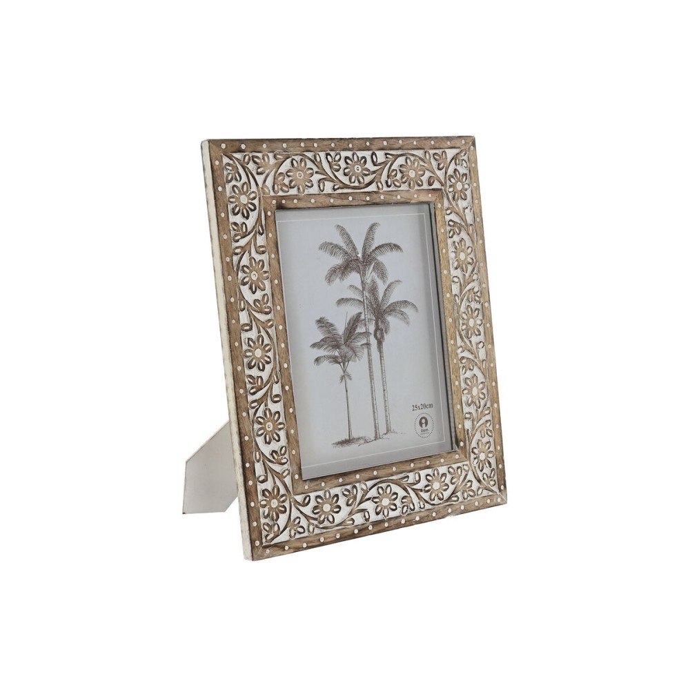 Cadre photo Home ESPRIT Blanc Naturel Verre Bois de manguier Indien 31,5 x 2 x 36,5 cm