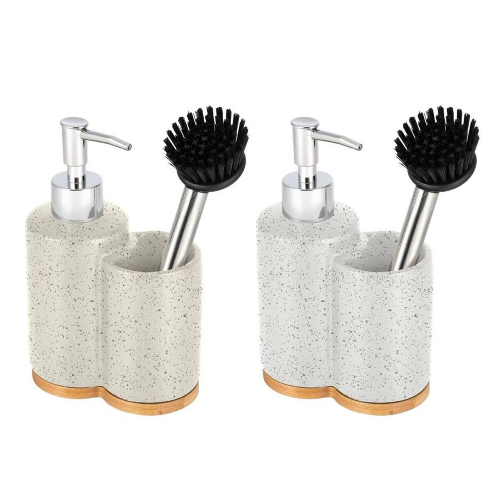 Soap dish Home ESPRIT Beige Grey Silver Bamboo Stainless steel Dolomite 11,5 x 6,5 x 18,5 cm (2 Units)