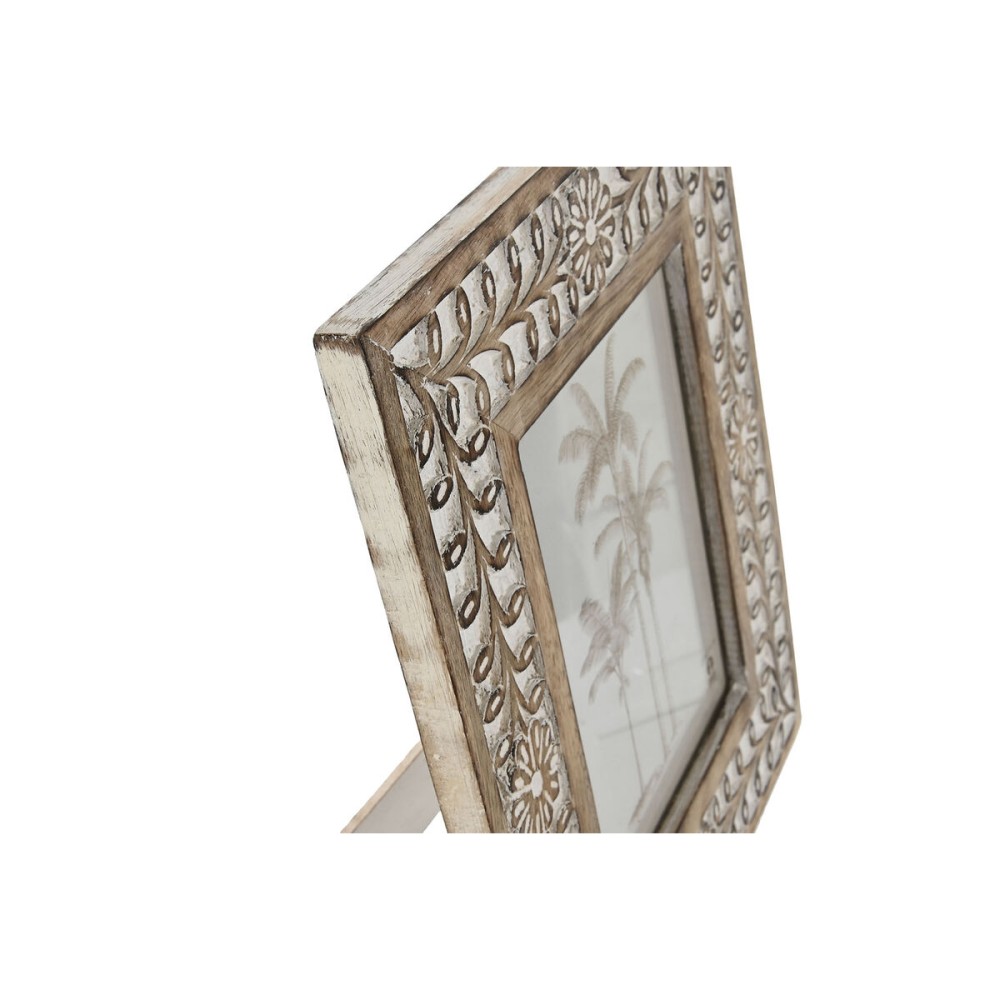 Photo frame Home ESPRIT White Natural Crystal Mango wood Flower Indian Man 26,5 x 2 x 31,5 cm