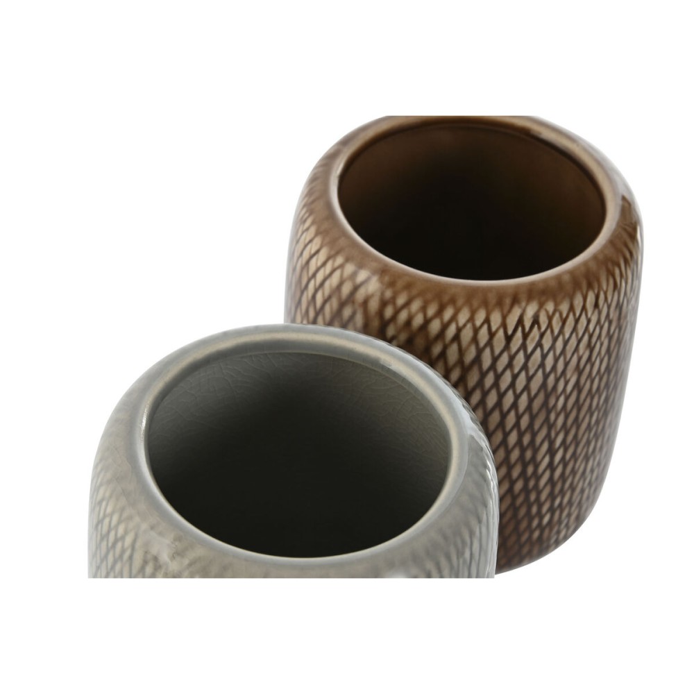 Glass Home ESPRIT Brown Grey Stoneware 8,5 x 8,5 x 10 cm (2 Units)