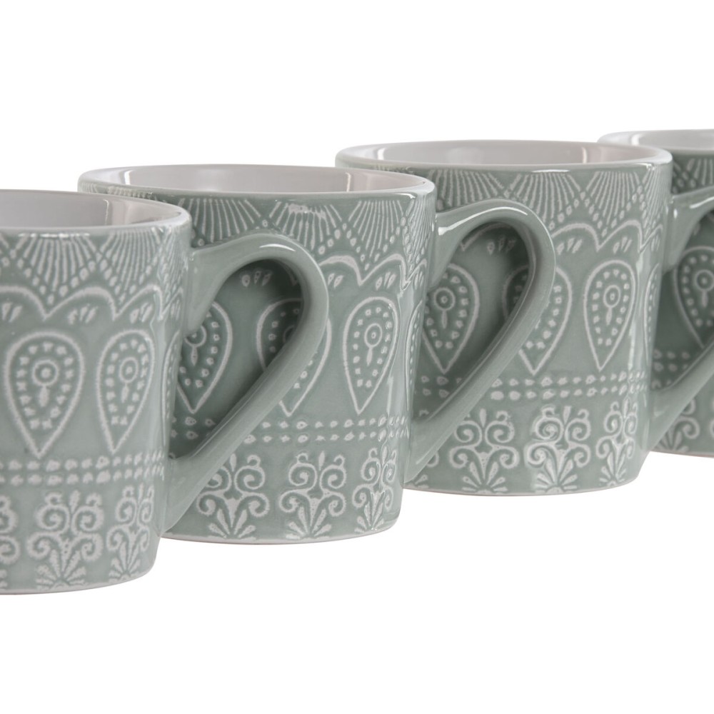 4 Piece Mug Set Home ESPRIT Green Stoneware 360 ml 9,5 x 13 x 9,2 cm Mandala