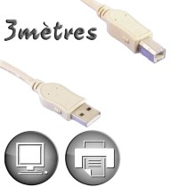 Câble USB 2.0 A vers USB B Lineaire 3 m Beige