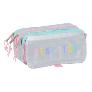 Trousse Fourre-Tout Triple Benetton Silver Argenté 21,5 x 10 x 8 cm