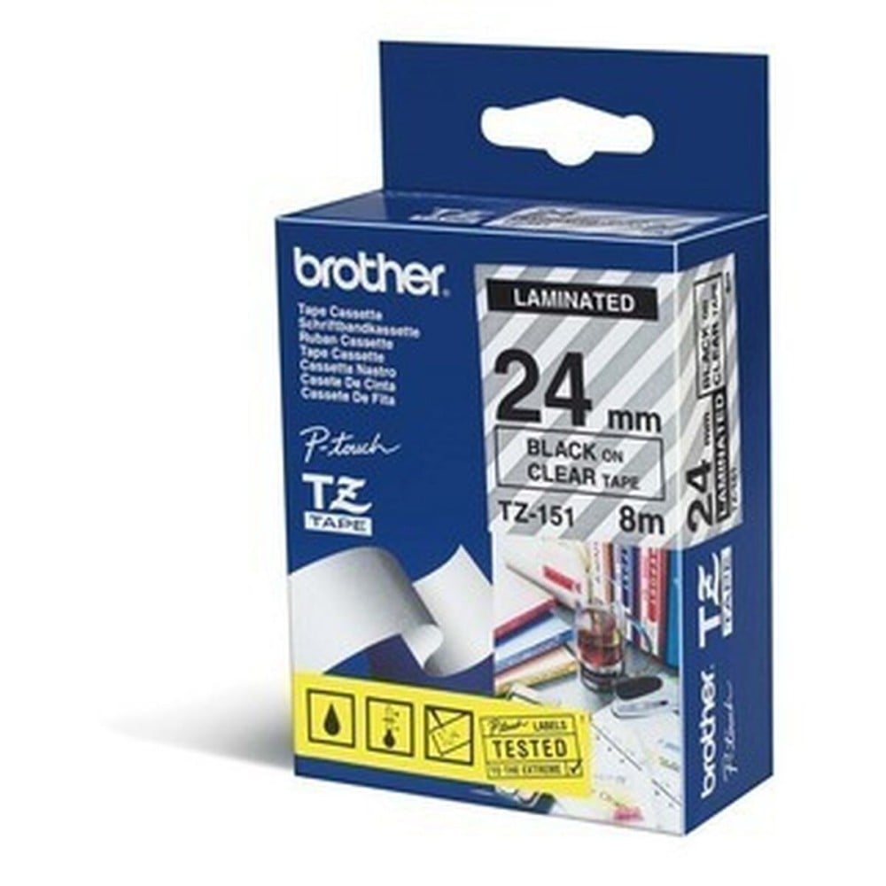 Ruban Laminé pour Etiqueteuses Brother TZE-151 Noir/Transparent 12 mm 24 mm x 8 m