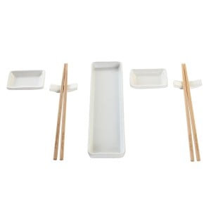 Sushi-Set DKD Home Decor 24 x 7 x 2 cm natürlich Weiß Steingut Orientalisch