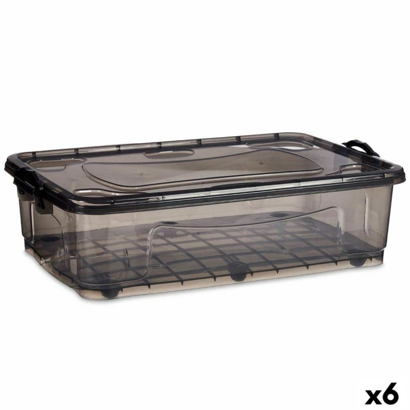 Boîte de rangement avec roues Anthracite Plastique 40 L 46,5 x 20 x 72,5 cm (6 Unités)