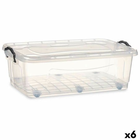 Boîte de rangement avec roues Transparent Plastique 30 L 40 x 20,5 x 63 cm (6 Unités)