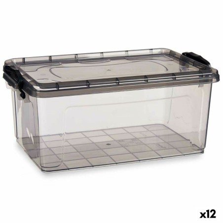 Storage Box with Lid Kipit TP546-2 Anthracite Plastic (12 Units)