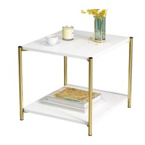 Table d'appoint Romimex Blanc Doré Métal Bois MDF 40 x 43 x 40 cm