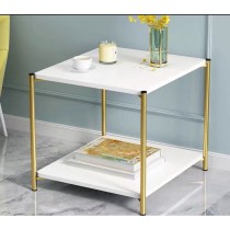 Side table Romimex White Golden Metal MDF Wood 40 x 43 x 40 cm