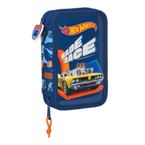 Federmäppchen mit Zubehör Hot Wheels Speed club Orange Marineblau 12.5 x 19.5 x 4 cm (28 Stücke)