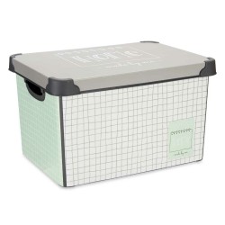 Boîte de rangement avec couvercle Home à carreaux Gris Plastique 17 L 28 x 22 x 37 cm (12 Unités)