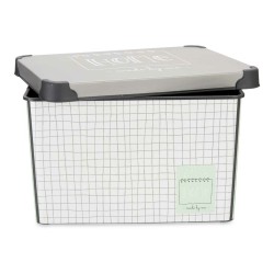 Boîte de rangement avec couvercle Home à carreaux Gris Plastique 17 L 28 x 22 x 37 cm (12 Unités)