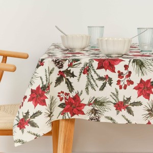 Nappe enduite antitache Belum Christmas Flowers Rouge Vert Naturel 150 x 150 cm