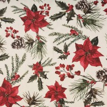 Stain-proof resined tablecloth Belum Christmas Flowers Red Green Natural 150 x 150 cm