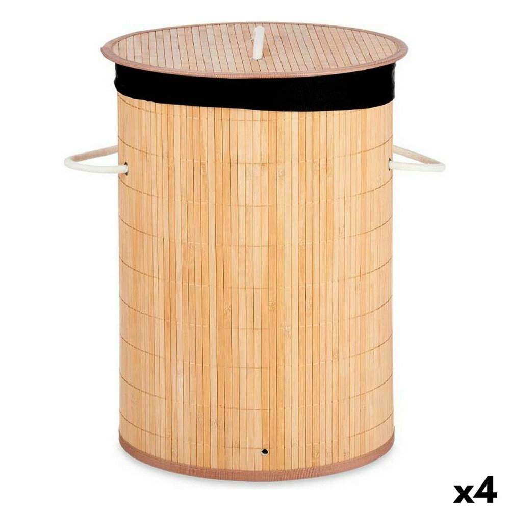 Panier à linge Naturel Noir Métal Bambou 48 L Bois MDF (4 Unités)