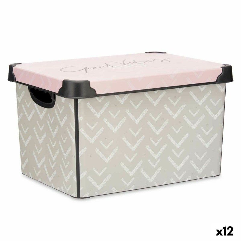 Storage Box with Lid Kipit Vibes Pink Plastic Arrows 22 L 30 x 23,5 x 40 cm (12 Units)