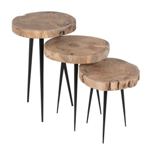 Jeu de 3 tables Naturel Fer 40 x 38 x 62,3 cm (3 Unités)