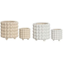 Set de pots de fleurs Home ESPRIT Blanc Beige Céramique 16 x 16 x 16 cm (2 Unités)