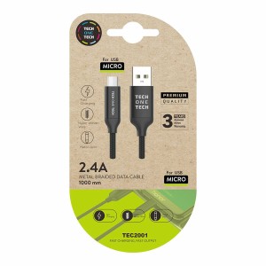 USB-Kabel auf micro-USB Tech One Tech 1 m Schwarz Nylon