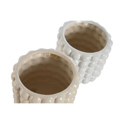 Set de pots de fleurs Home ESPRIT Blanc Beige Céramique 16 x 16 x 16 cm (2 Unités)