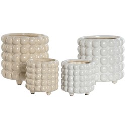 Set de pots de fleurs Home ESPRIT Blanc Beige Céramique 16 x 16 x 16 cm (2 Unités)