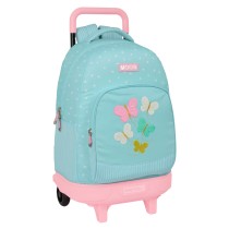 School Rucksack with Wheels Moos Butterflies Blue 33 X 45 X 22 cm