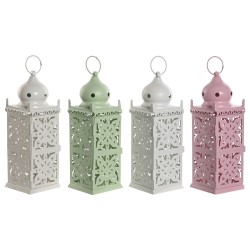 Lanterne Home ESPRIT Blanc Vert Rose Fer Oriental 10 x 10 x 30 cm (4 Unités)