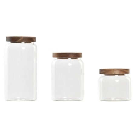 Set de 3 Boites DKD Home Decor Acacia Verre Borosilicaté (1 L) (400 ml) (700 ml) (3 Pièces)