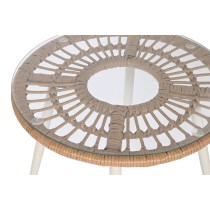 Ensemble Table avec 2 Sièges Home ESPRIT Blanc Beige Gris Métal Verre rotin synthétique 55 x 55 x 47 cm