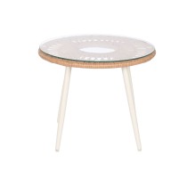 Ensemble Table avec 2 Sièges Home ESPRIT Blanc Beige Gris Métal Verre rotin synthétique 55 x 55 x 47 cm