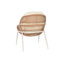 Tisch mit 2 Sesseln Home ESPRIT Weiß Beige Grau Metall Kristall Synthetischer Rattan 55 x 55 x 47 cm