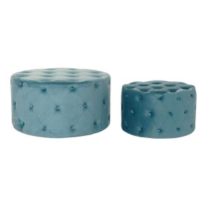 Footrest DKD Home Decor Blue Modern Velvet MDF Wood (2 pcs)