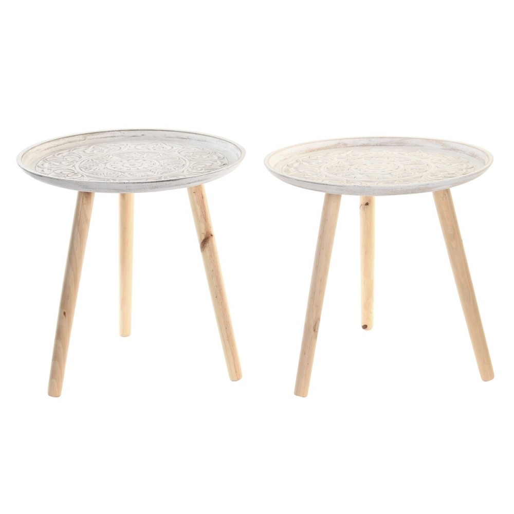 Table d'appoint DKD Home Decor Marron Blanc Pin Bois MDF 44 x 44 x 43 cm (2 Unités)