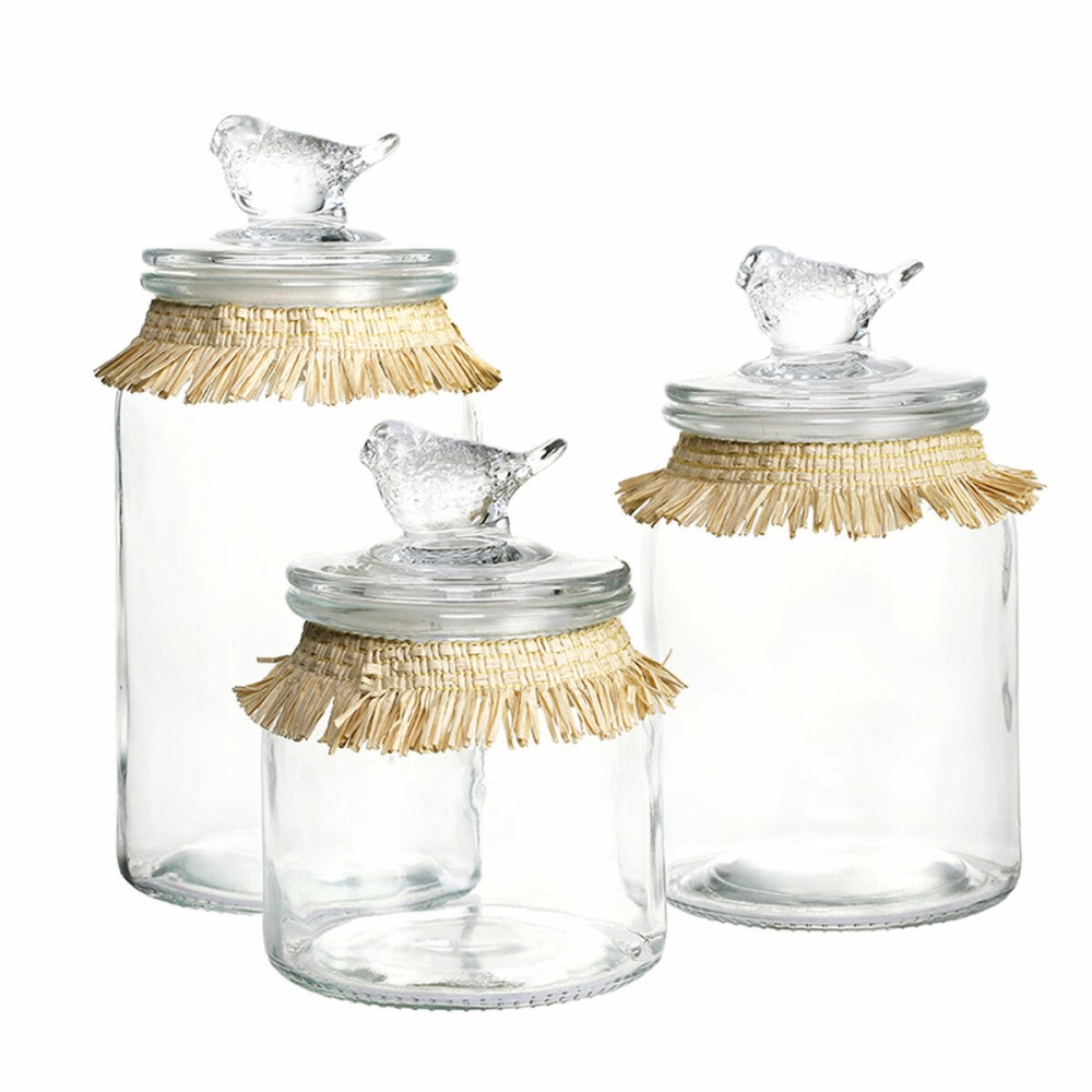 Set de 3 Boites DKD Home Decor 11 x 11 x 22 cm Verre Naturel Transparent