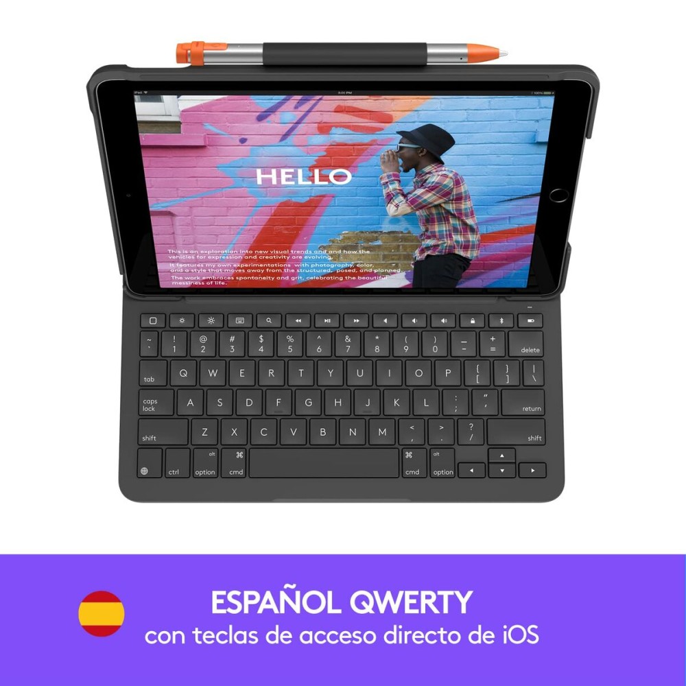 Hülle für Tablet und Tastatur Logitech 920-009478 Grau Graphit Qwerty Spanisch QWERTY