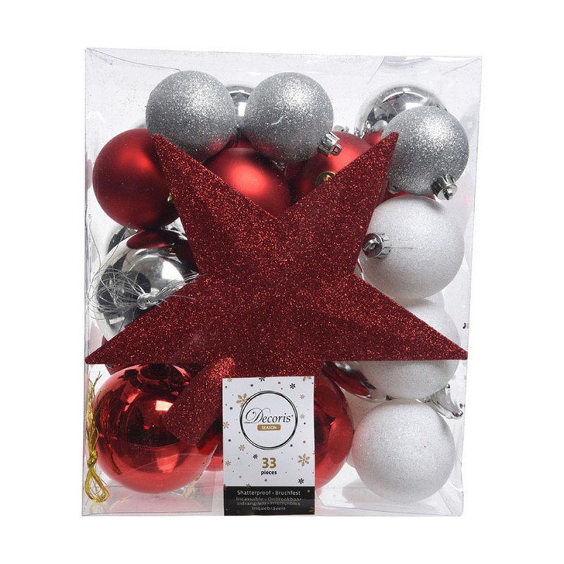 Christmas Baubles Decoris Rojo/Blanco 33 Pieces