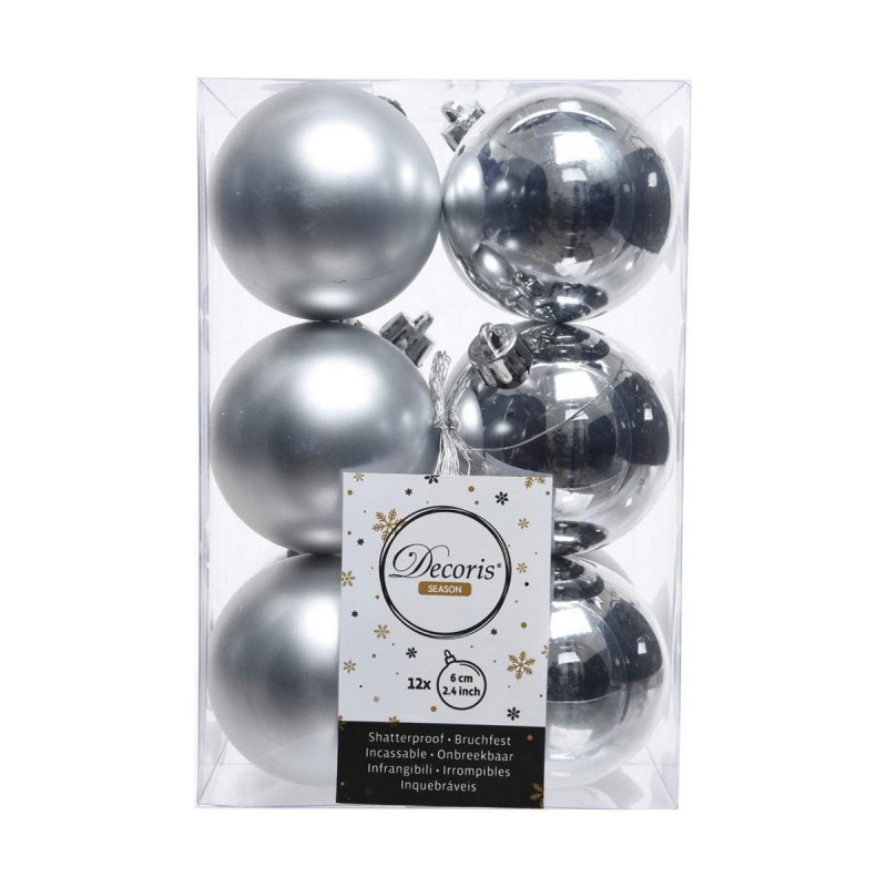 Christmas Baubles Decoris 12 Units Silver Plastic Ø 6 cm